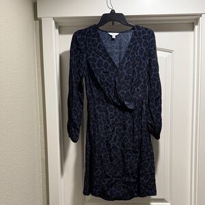Time and Tru Navy Leopard Print Long Sleeve Dress